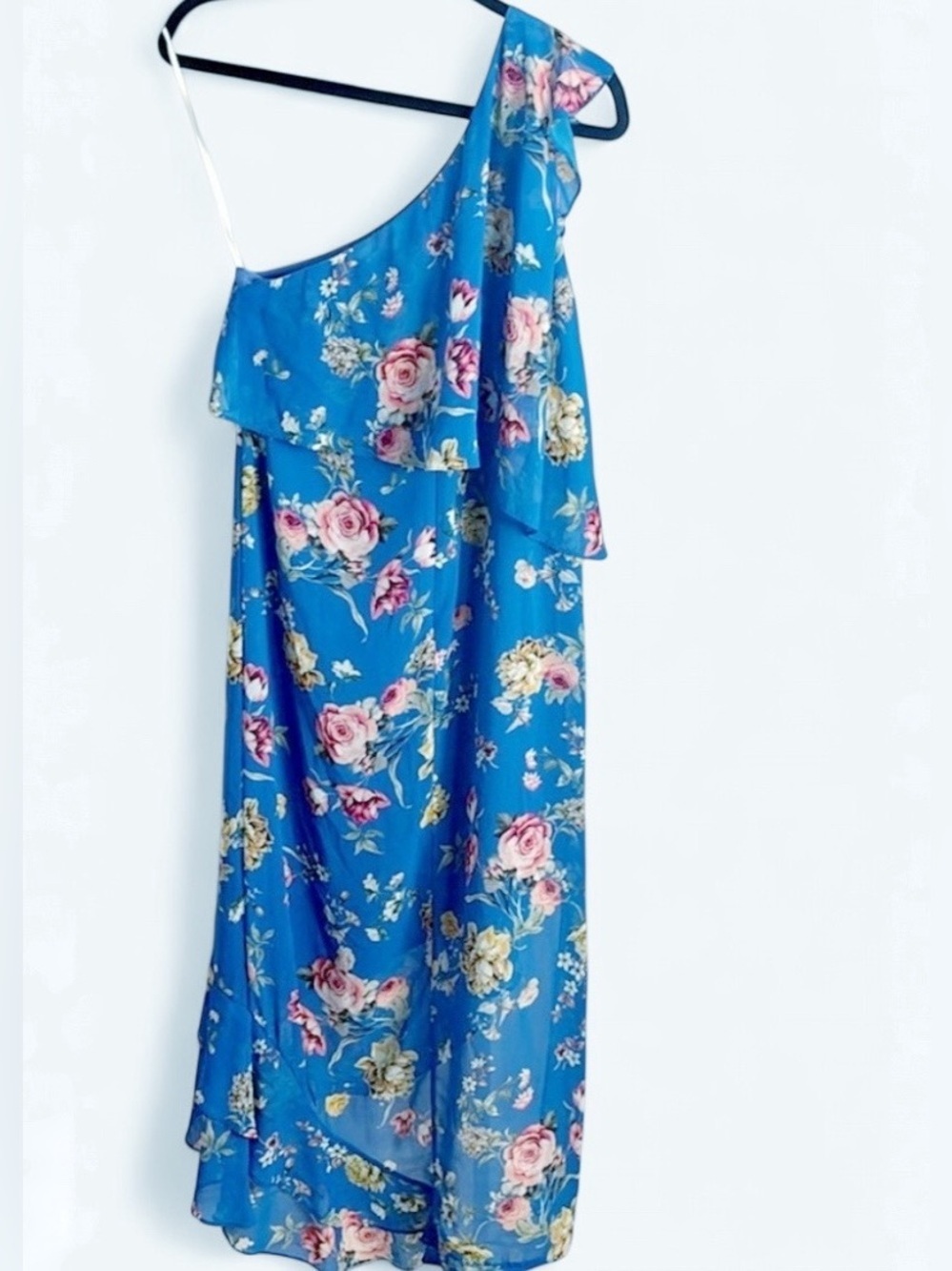 Slate and Willow Blue Floral Asymmetrical Maxi Dress Size 8 - Picture 6 of 8